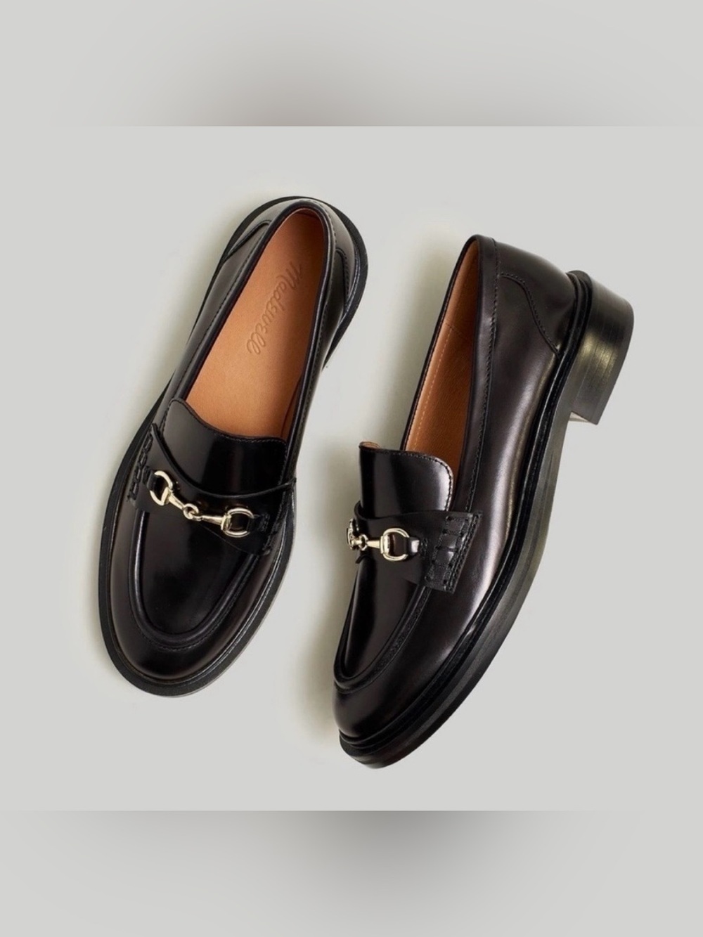 Madewell Black Leather Bit Loafers with Gold Hardware
